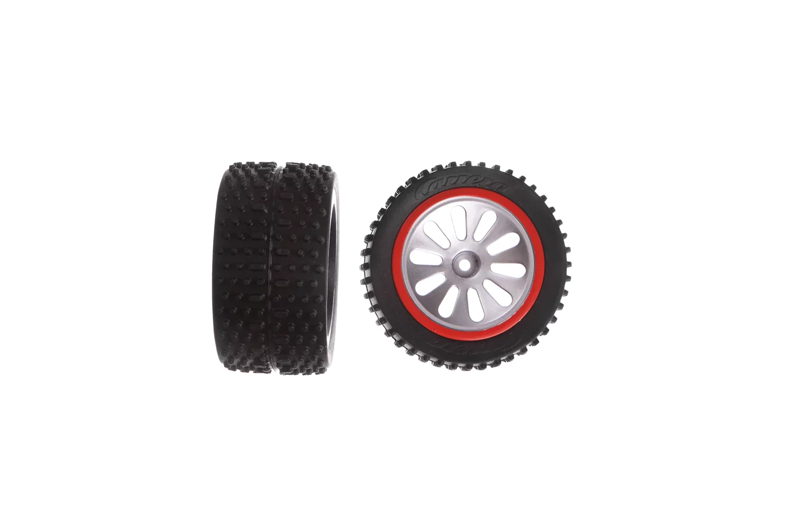 2 rear tyres with wheel rims for Carrera RC X-Fox One (202007)